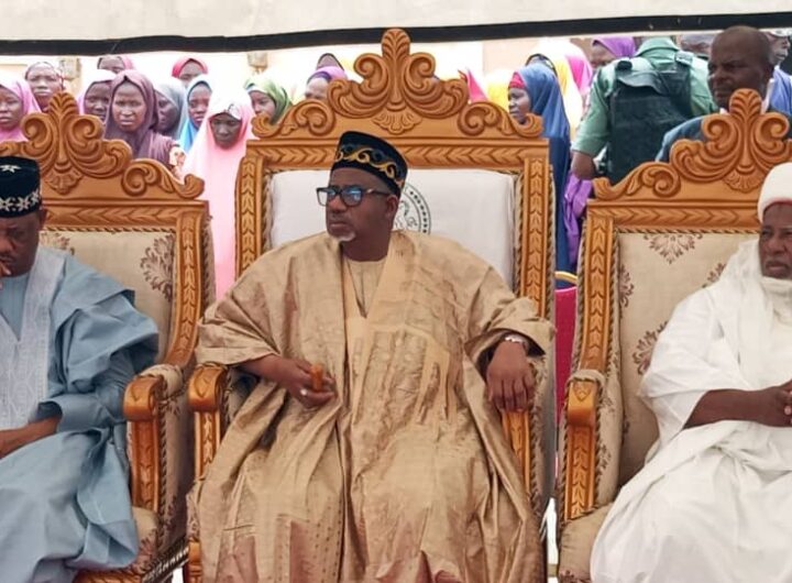 PHOTO: Bauchi State Governor, Bala Mohammed; his deputy, Auwal Jatau and the District Head of Duguri, Adamu Muhammad, during the visit