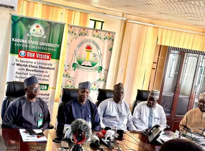 The Vice Chancellor of KASU, Prof Abdullahi Ibrahim Musa, addressing newsmen in his office on Thursday in Kaduna