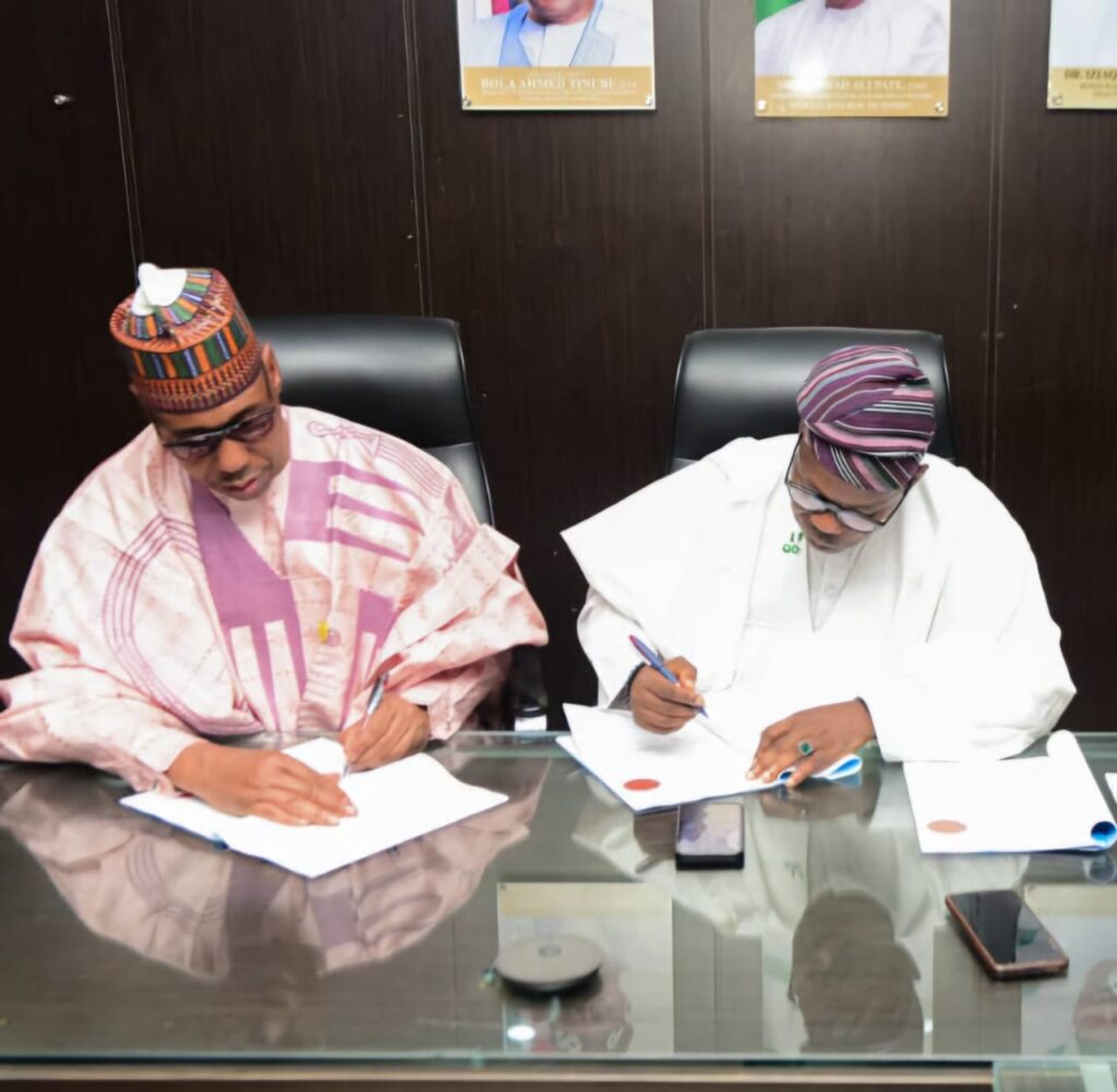 Borno State Governor, Babagana Zulum during the signing of a Memorandum of Understanding (MoU) to cede the General Hospital Azare to the National Orthopaedic Hospital in Abuja.