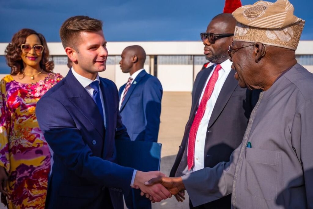 President Bola Tinubu was received at the Mario De Bernardo Military Airport by Ambassador Bianca Odumegwu-Ojukwu, Minister of State for Foreign Affairs, and officials from Vatican City and the Nigerian Embassy after the plane touched down at 6 pm local time.
