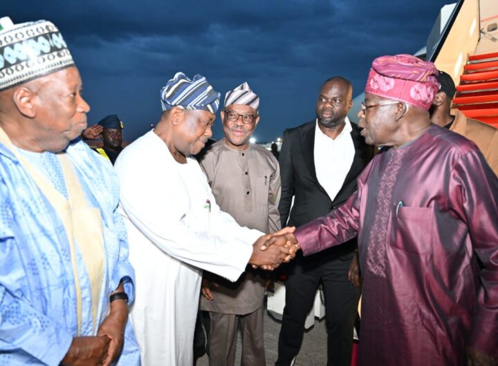 President Bola Tinubu; FCT Minister Nyesom Wike and SGF, George Akume as president returned to Abuja from Rome on Tuesday.