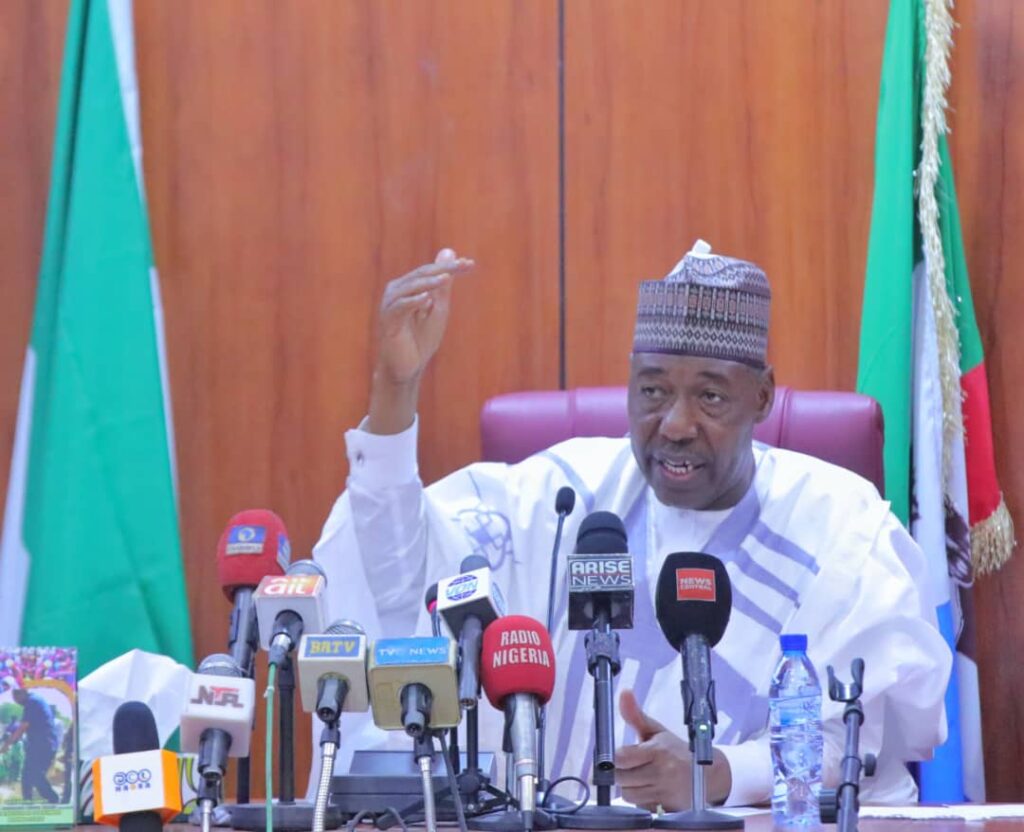 Borno State Governor, Prof. Babagana Zulum addressing NEDC Management