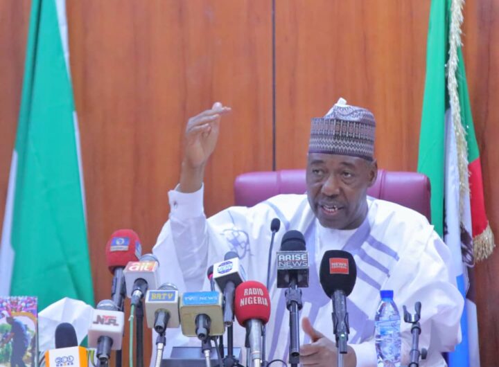 Borno State Governor, Prof. Babagana Zulum addressing NEDC Management