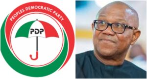 PDP logo and the 2023 presidential candidate of the Labour Party, Peter Obi