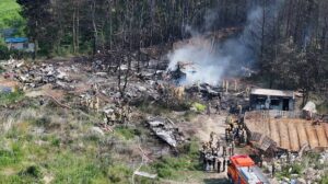 Scene of the plane crash in Pohang, a city in the south-eastern part of South Korea