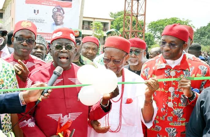 President Bola Tinubu inaugurating the Emeka Anyaoku Institute for International Studies and Diplomacy, located inside the Nnamdi Azikiwe University (NAU), Awka