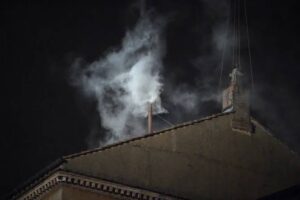 white smoke now billowing from the chimney on the Sistine Chapel
