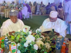 Former Kebbi State Governor, Sen. Adamu Aliero (Kebbi Central) and former Bauchi State Governor, Alh. Ahmadu Mu’azu, during the maiden reunion of their Alma Mater, the School of Basic Studies, Ahmadu Bello University, Zaria (SBS ABU Zaria 1976/1977 set in Abuja