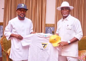 Ondo State Governor, Lucky Aiyedatiwa, and the Chief Executive Officer, T-Jos Signature, Joshua Aiyenuro, during a courtesy visit at the governor's lodge in abuja