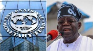 IMF logo and Nigerian President Bola Tinubu