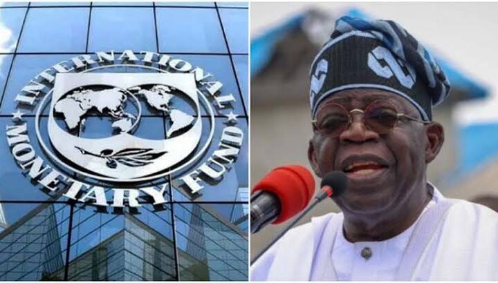 IMF logo and Nigerian President Bola Tinubu