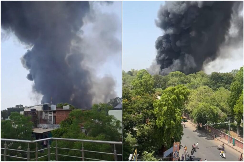 Scene of the plane crash near Ahmedabad's Sardar Vallabhbhai Patel International Airport shortly after takeoff on Thursday.