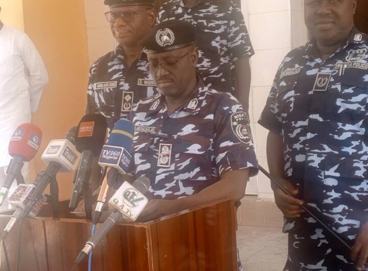 Borno Commissioner of Police, CP Abdulhamid Nasiru, addressing newsmen in Maiduguri