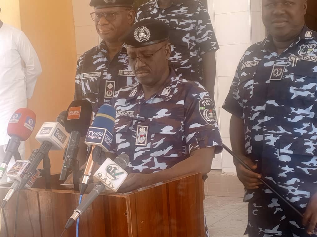 Borno Commissioner of Police, CP Abdulhamid Nasiru, addressing newsmen in Maiduguri
