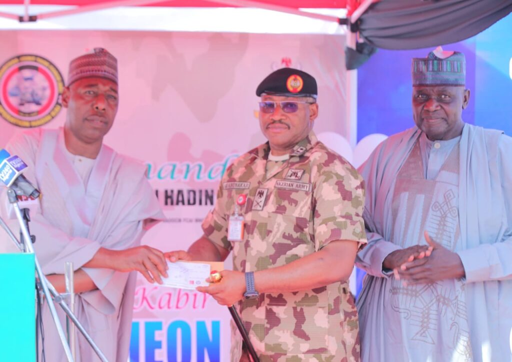How Zulum’s incentives kept troops’ morale high 3 Borno State Governor Babagana Zulum presented a cheque of N100 million to the Theatre Commander of Operation Hadin Kai, Major General Abdussalam Abubakar, on Saturday at an Eid El-Kabir Sallah luncheon organized by the military in Maiduguri