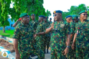 Chief of Air Staff, CAS Hassan Abubakar and the Chief of Army Staff during a high-level strategic engagement held on Tuesday, at the Headquarters Tactical Air Command, Makurdi.