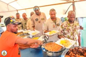 NAF personnel during the sallah luncheon at the NAF base in Maiduguri