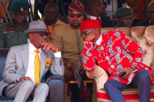 FCT Minister Nyesom Wike and the Deputy Speaker House of Representative Benjamin Kalu during the inauguration of CN2 Collector Road in Katampe Abuja on Thursday 1536x1024 1