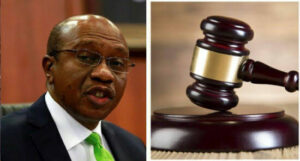 Former CBN Governor, Godwin Emefiele and court gavel