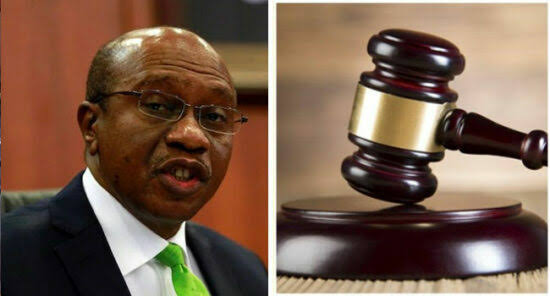 Former CBN Governor, Godwin Emefiele and court gavel
