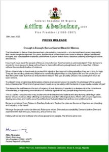 Atiku reacts to killings in Benue State