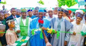 L-R: Sokoto Governor, Allhmed Aliyu, Jigawa State Governor, Umar Namadi and Senator Aliyu Wamakko during the flag off ceremony in Sokoto metropolis