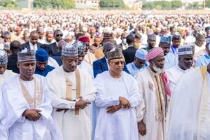 Kaduna State Governor, Uba Sani performing the Eid-el-Kabir prayere