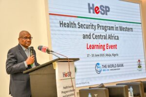 Director General of the Nigeria Centre for Disease Control (NCDC), Dr. Jide Idris, speaking during the Health Security Program (HeSP) Learning Event on Tuesday in Abuja.