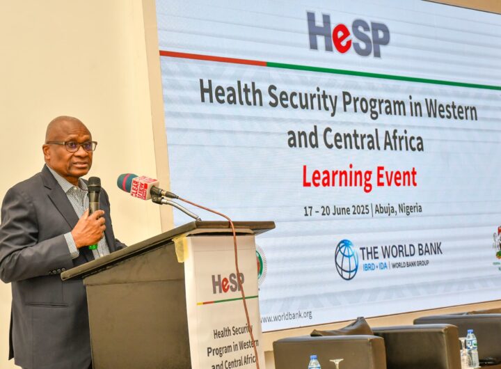 Director General of the Nigeria Centre for Disease Control (NCDC), Dr. Jide Idris, speaking during the Health Security Program (HeSP) Learning Event on Tuesday in Abuja.
