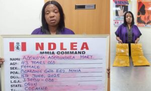 NDLEA arrests woman going to India for fibroid surgery with 2.20kg cocaine at MMIA