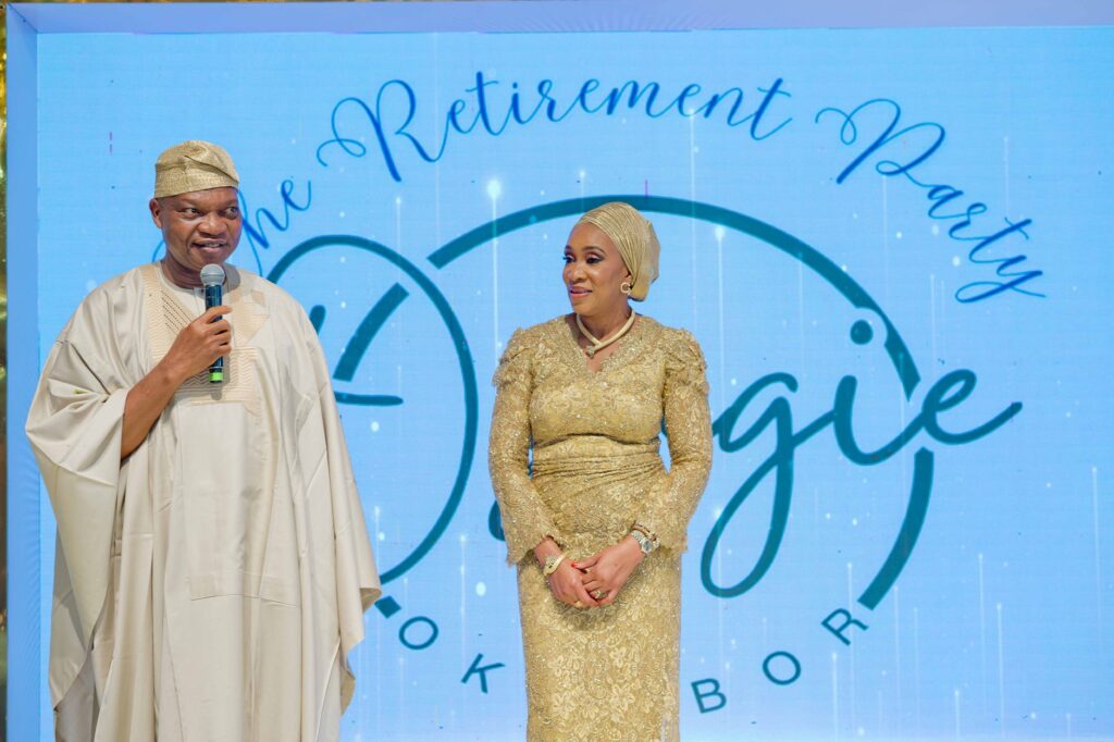 Mr Osagie and Mrs Soala Okunbor during the retirement event in Lagos
