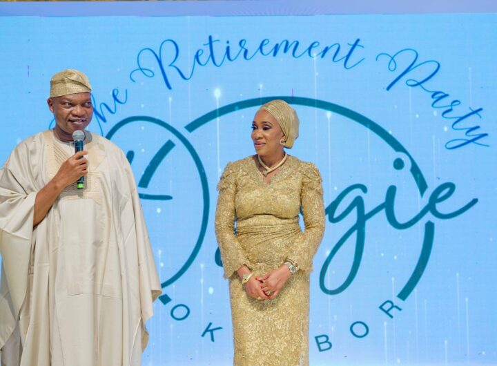 Mr Osagie and Mrs Soala Okunbor during the retirement event in Lagos
