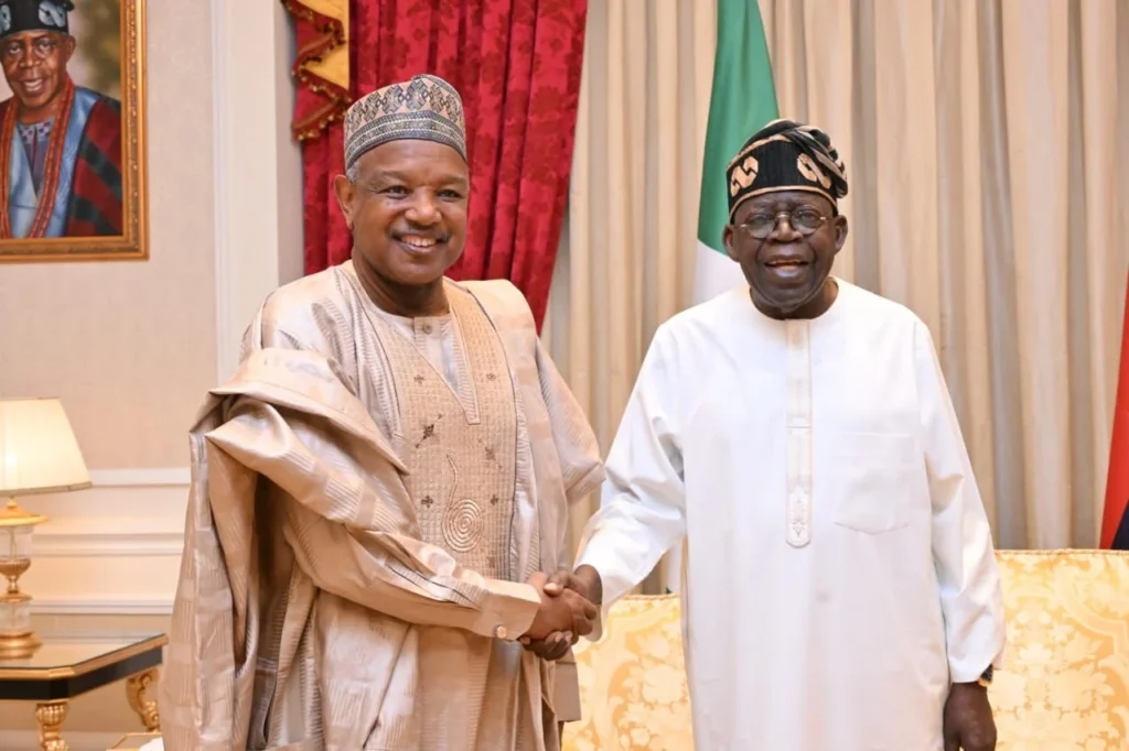 President Bola Tinubu and the Minister of Budget and Economic Planning, Sen. Atiku Bagudu during a courtesy visit in Lagos