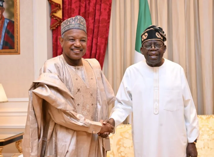 President Bola Tinubu and the Minister of Budget and Economic Planning, Sen. Atiku Bagudu during a courtesy visit in Lagos