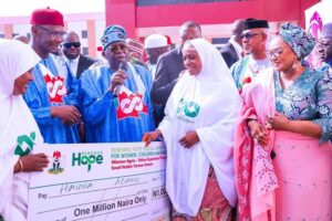President Tinubu during a symbolic presentation of support to women as part of the Renewed Hope Social Impact Intervention