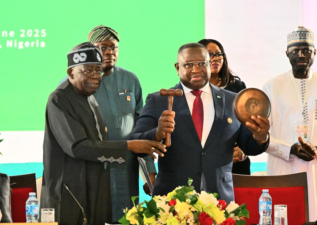 Tinubu: I am concerned about slow pace of ECOWAS standby force 2 President Tinubu handing over ECOWAS leadership to Sierra Leone's President Maada Bio
