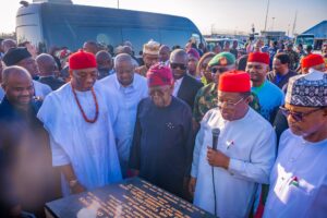 President Tinubu commissioning Lekki Deep Sea Port Access Road at the Dangote Refinery and Petrochemical Plant on Thursday in Lagos,