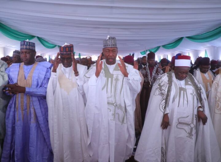 Borno State Governor, Babagana Zulum amongst others observed the two Raka’at Eid prayer in Maiduguri