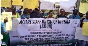 Judiciary workers (JUSUN) protesting at the Federal High Court Abuja