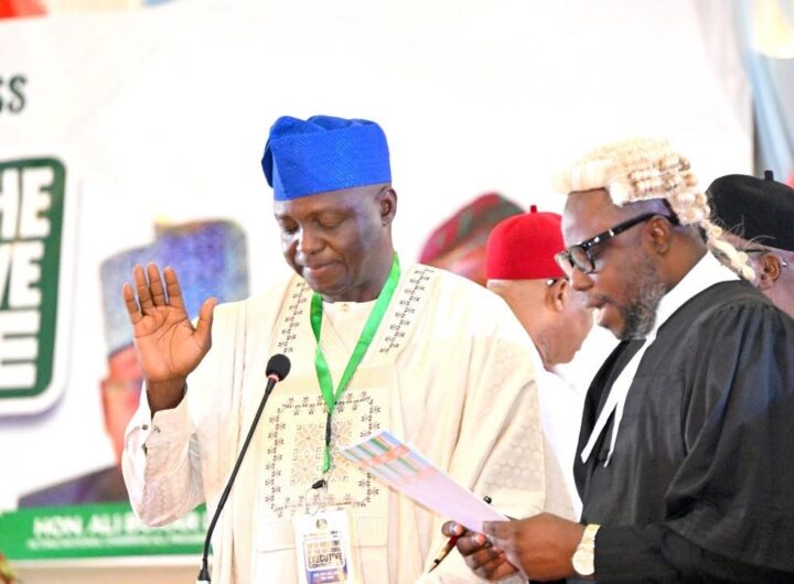 New APC National Chairman, Professor Nentawe Yilwatda, taking his oath of office