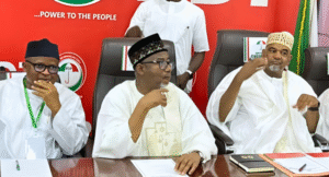 Bauchi State Governor, Bala Mohammed and PDP leaders during a meeting in Abuja