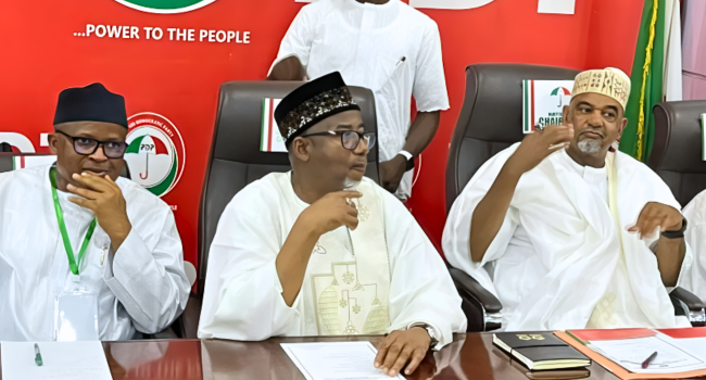 Bauchi State Governor, Bala Mohammed and PDP leaders during a meeting in Abuja