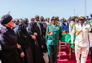 Solemn moment as President Tinubu, VP Shettima, and government officials receive the remains of former President Muhammadu Buhari at Katsina Airport ahead of his burial in Daura today.