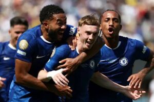 Cole Palmer #10 of Chelsea FC celebrates scoring his team’s first goal during the FIFA Club World Cup 2025 Final match between Chelsea FC and Paris Saint-Germain at MetLife Stadium on July 13, 2025 in East Rutherford, New Jersey. (Photo by Justin Setterfield – FIFA/FIFA via Getty Images)