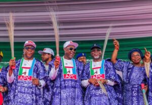 Ekiti endorses Tinubu Fayose for 2027 election 1 Senate Leader, Opeyemi Bamidele (left); Ekiti State Governor, Biodun Oyebanji; his Ondo counterpart, Lucky Aiyedatiwa, and Deputy Governor of Ekiti State, Monisade Afuye, during the statewide endorsement of President Bola Tinubu and Oyebanji/Afuye for second term in office.