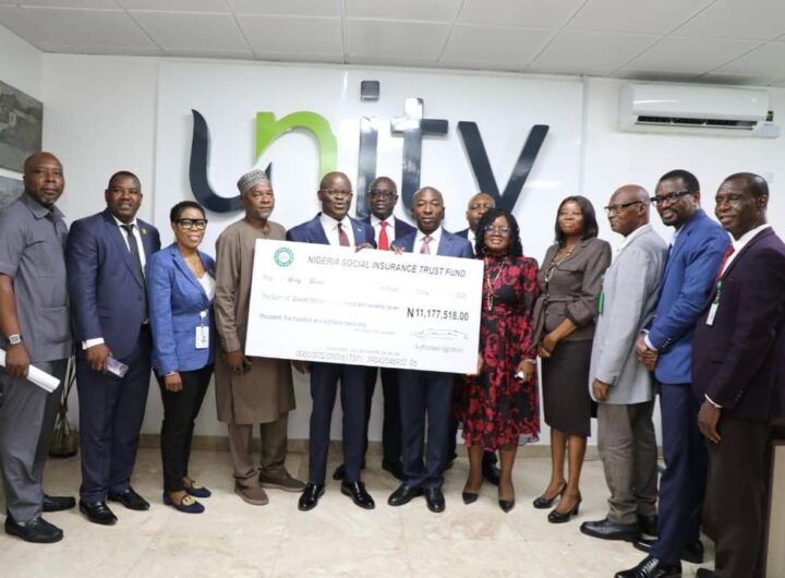 Presenting the cheque at a Managing Director of the NSITF, Barrister Oluwaseun Faleye presented the cheque to the beneficiaries at a brief ceremony at the headquarters of Unity Bank in Lagos on Tuesday,