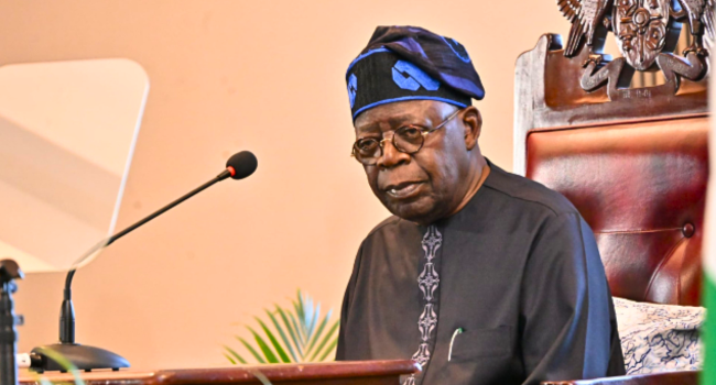 President Bola Tinubu addressing a special joint sitting of the Senate and House of Assembly of Saint Lucia at Sandals Grande, Gros Islet, on Monday.