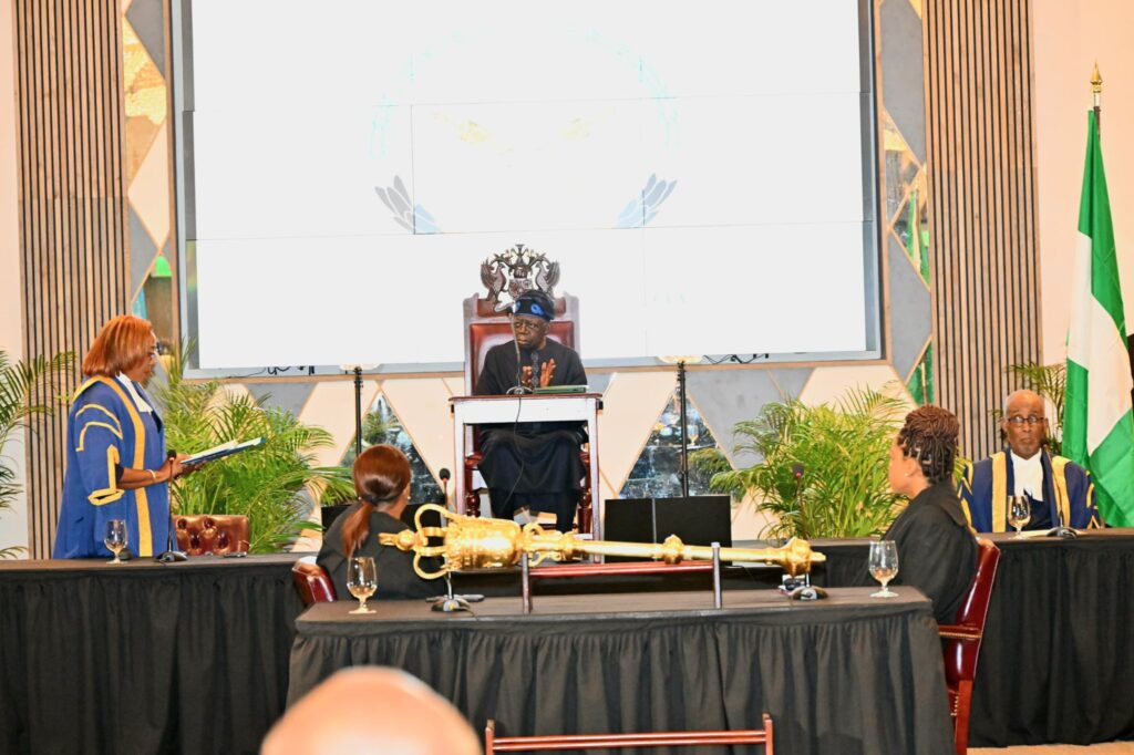 President of the Saint Lucian Senate, Alvina Reynolds reeling out figures in her address as she welcomed President Bola Tinubu to the joint session of the Lucian bicameral parliament on Monday.