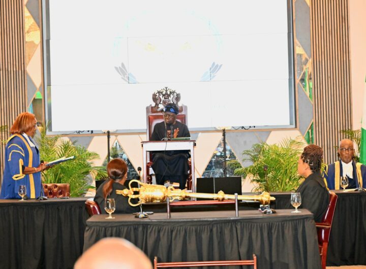 President of the Saint Lucian Senate, Alvina Reynolds reeling out figures in her address as she welcomed President Bola Tinubu to the joint session of the Lucian bicameral parliament on Monday.
