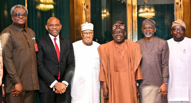 President Bola Tinubu in a group photograph with members of Power Generation Companies (GENCOs) led by Col. Sani Bello (rtd), at the Presidential Villa in Abuja